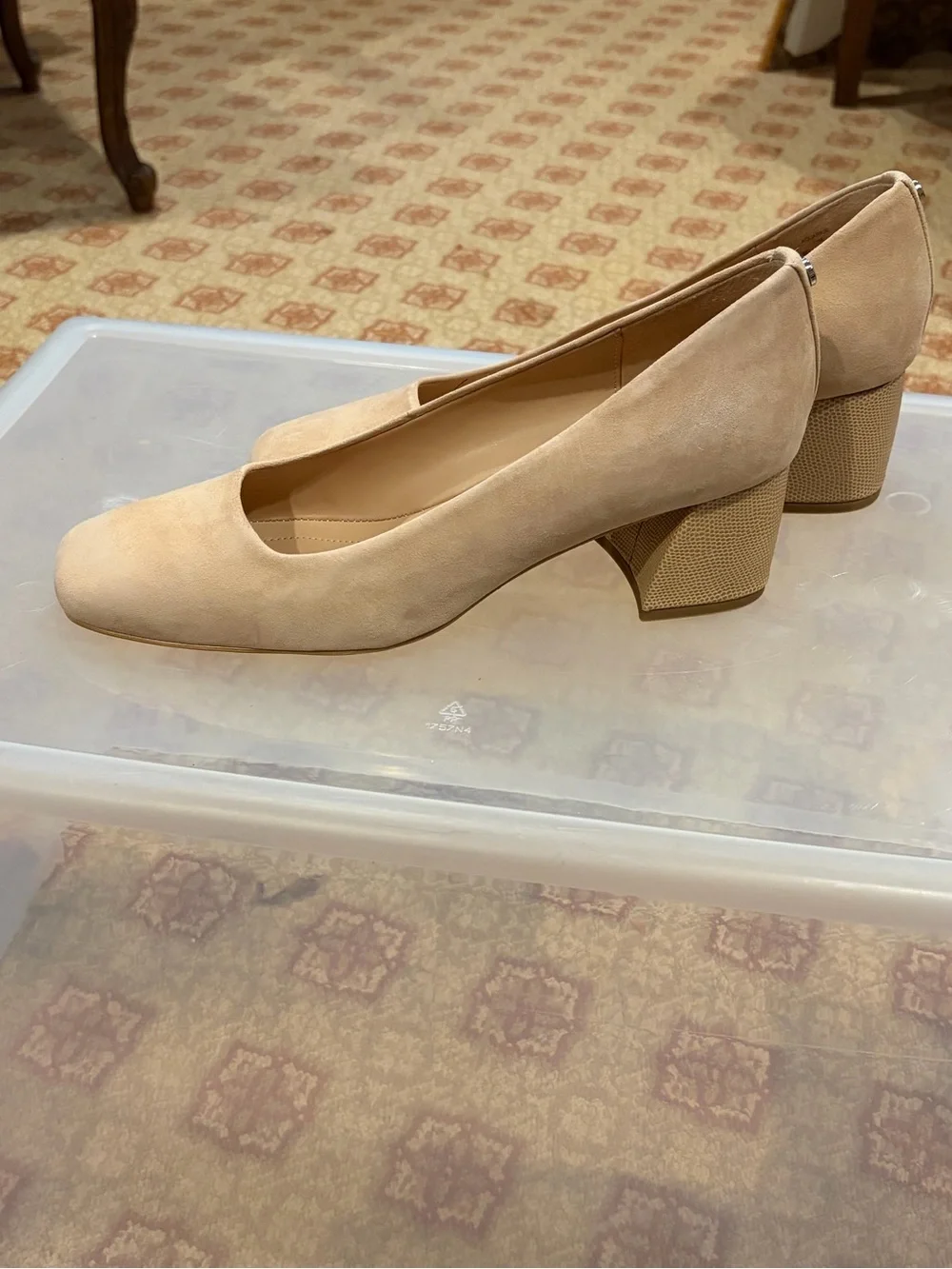 Donald J. Pliner Nude Suede Square-Toe Block Heel Pumps